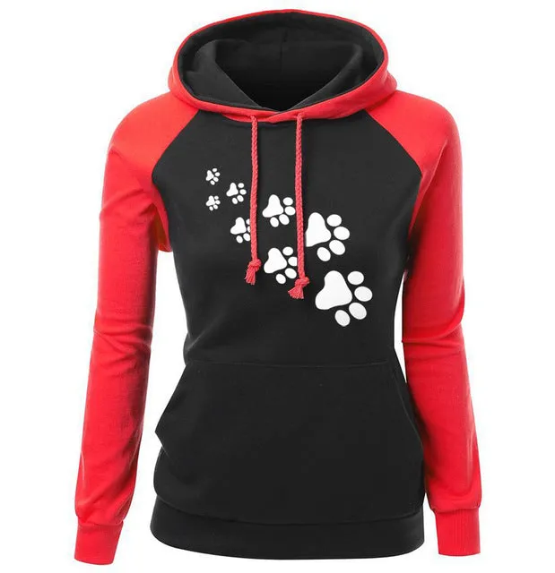 2017 Autumn Winter Fleece Women's Sportswear Harajuku Print CAT PAWS Cartoon Kawaii K-pop Clothing Streetwear Hoodies Sweatshirt