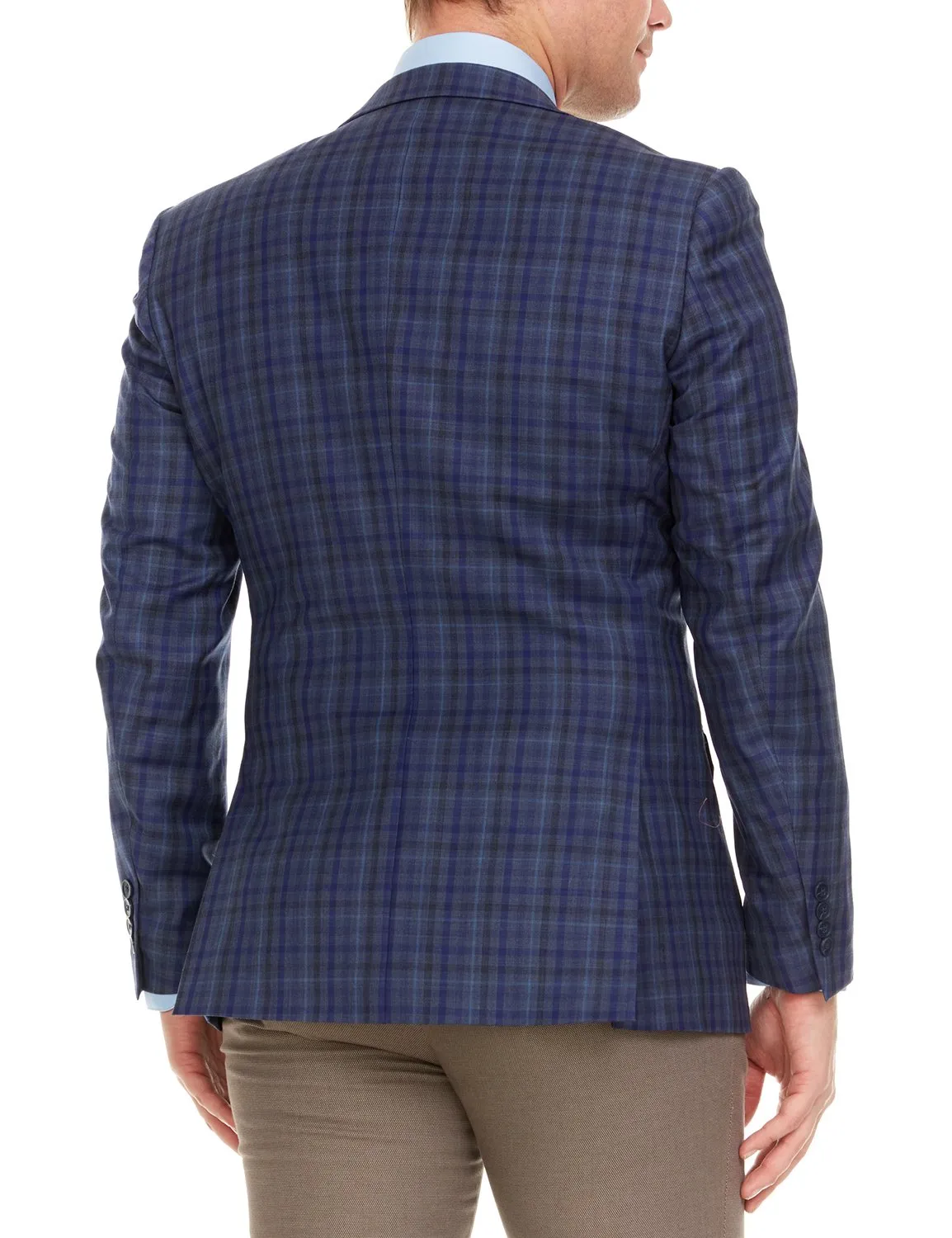 Adam Baker Men's Single Breasted 100% Wool Ultra Slim Fit Blazer/Sport Coat - Blue Multi Plaid