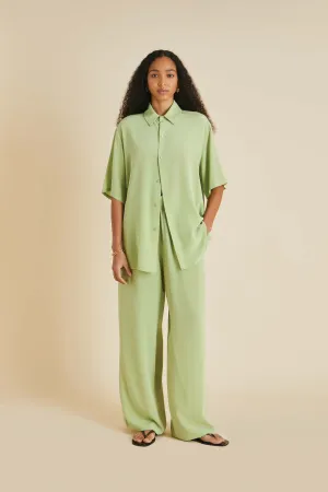 Alabama Green Pajamas in Silk Crêpe de Chine