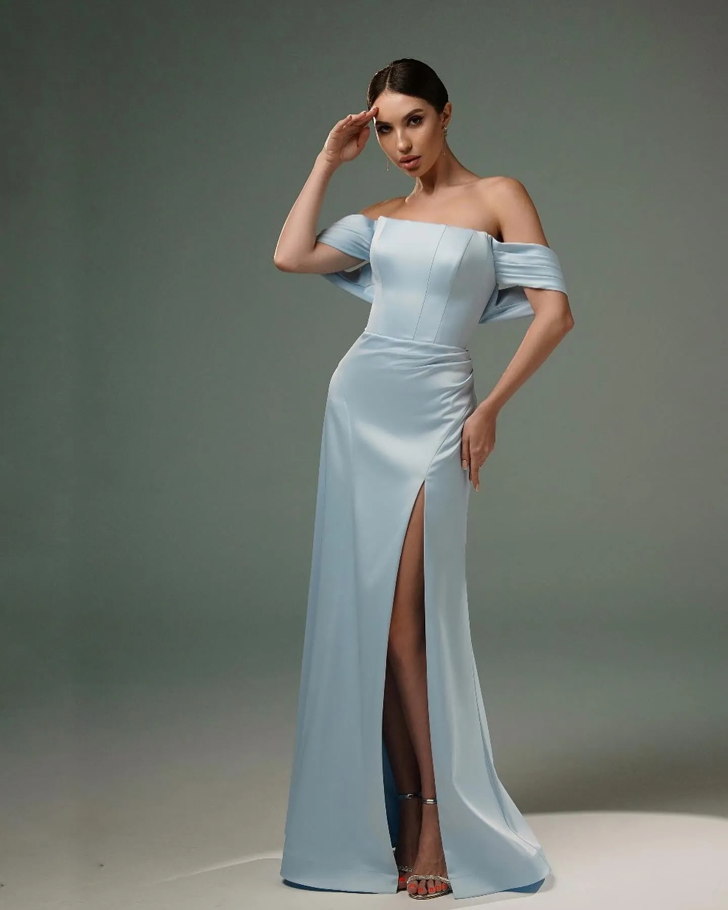 Amazing A-Line Satin Off-The-Shoulder Sleeveless Prom Dresses With Split Front