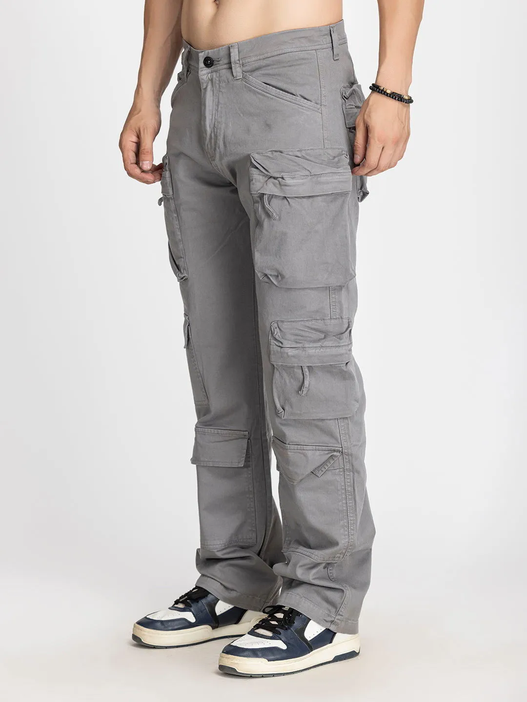 Baggy Utility Pants-10 pockets Light Grey