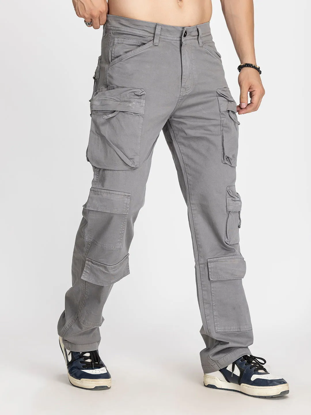 Baggy Utility Pants-10 pockets Light Grey