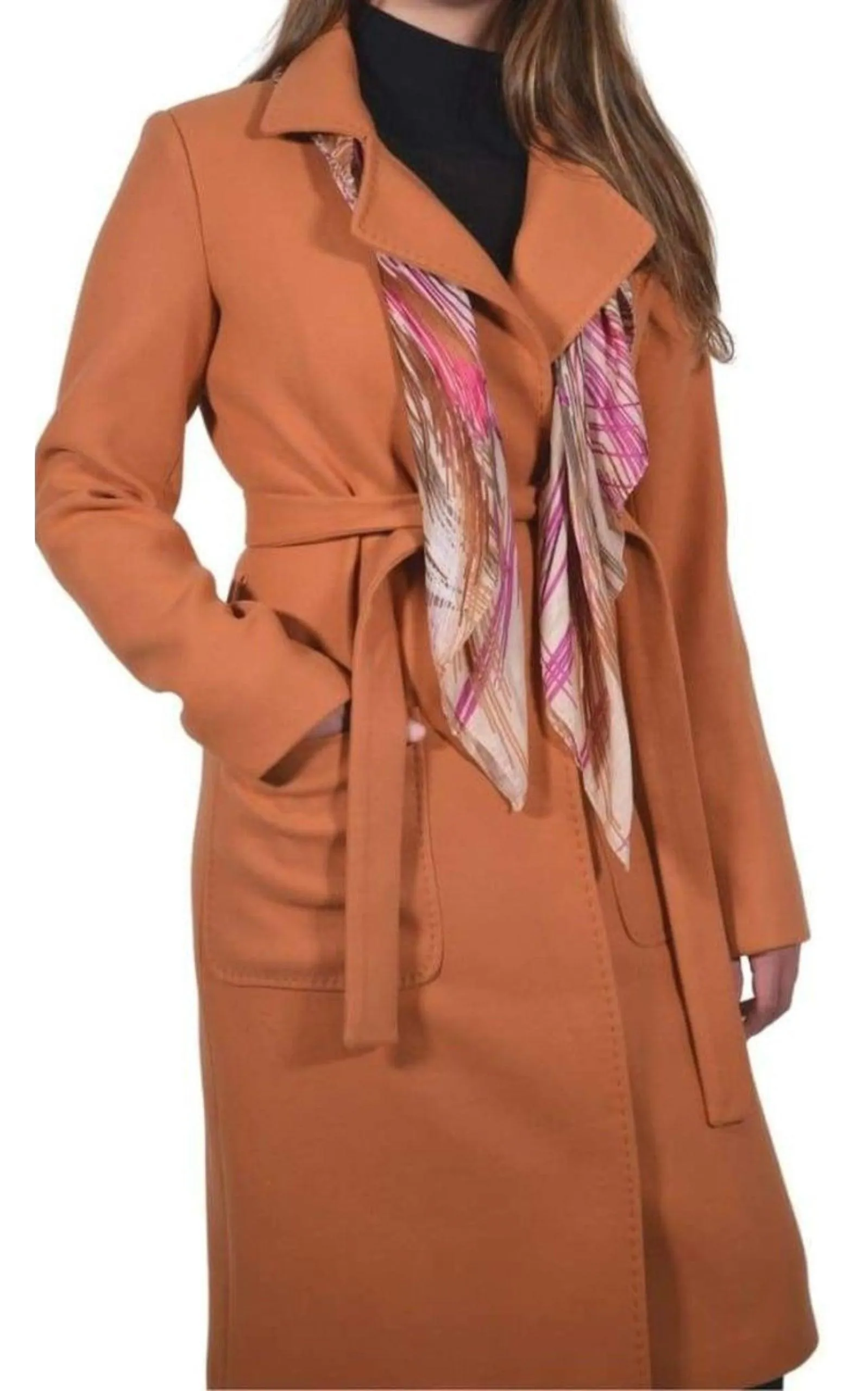 Belted Wool Blend Long Coat