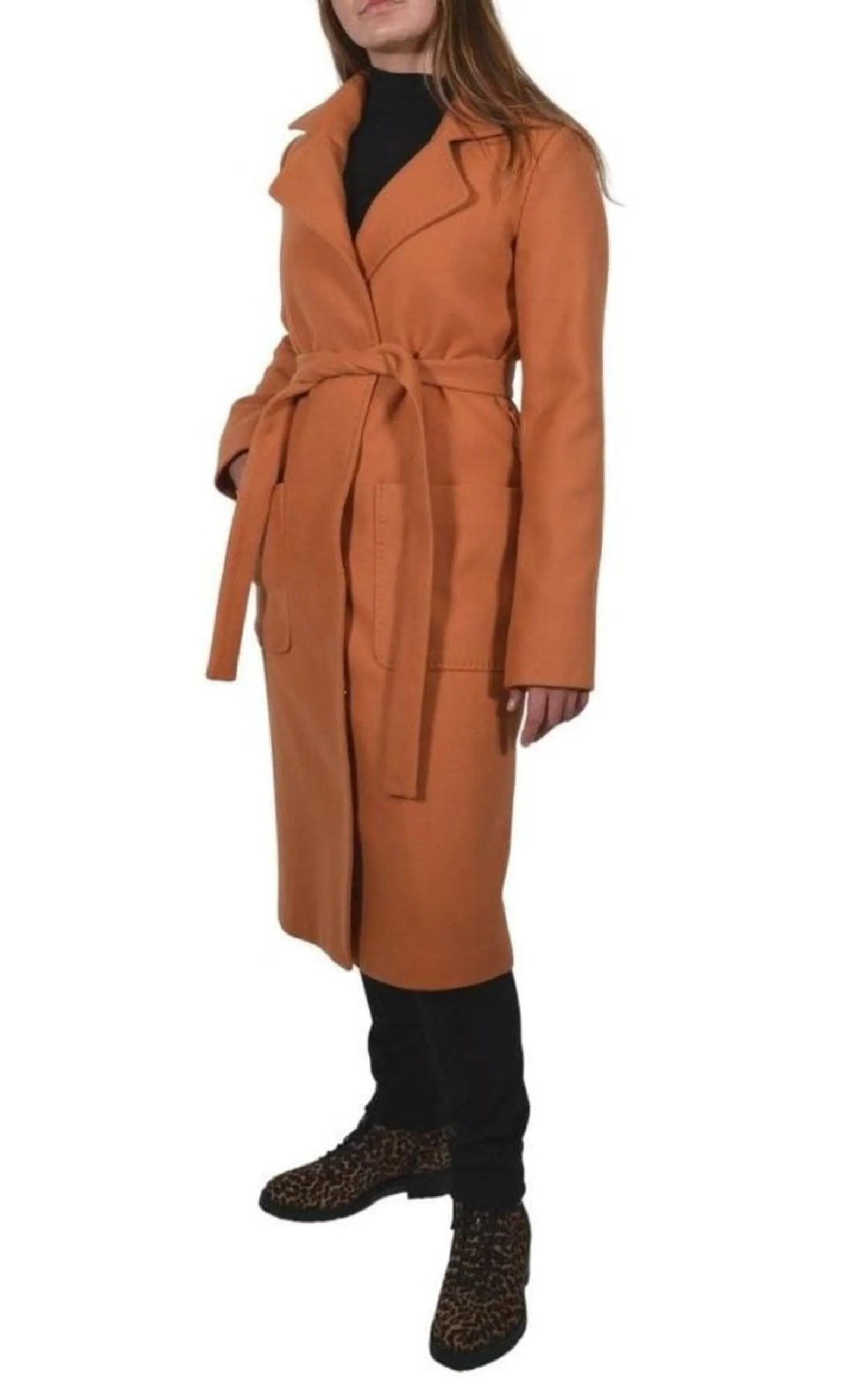 Belted Wool Blend Long Coat