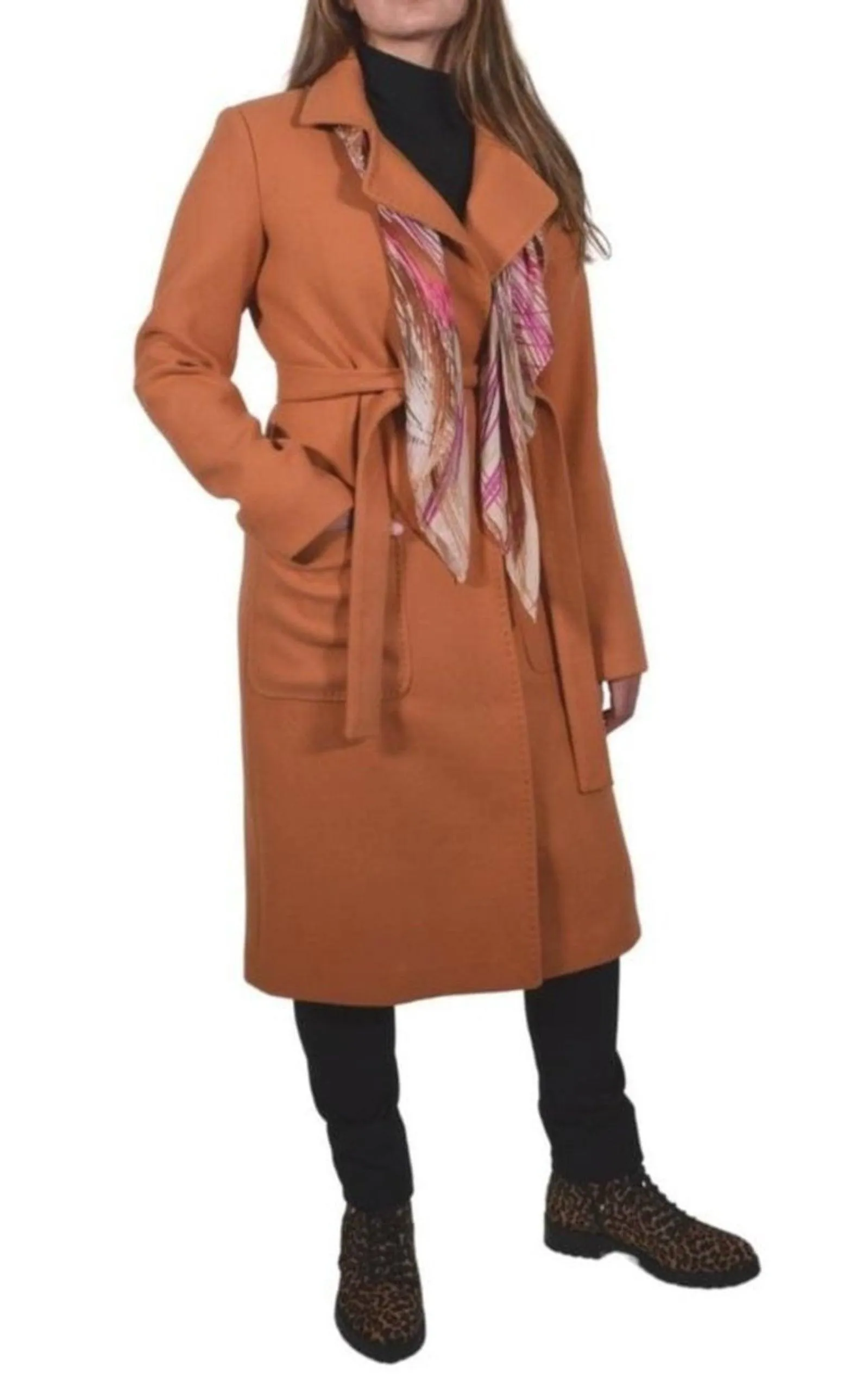 Belted Wool Blend Long Coat