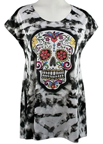 Big Bang Clothing - Sugar Skull, Cap Sleeve, Scoop Neck, Rhinestone Print Top