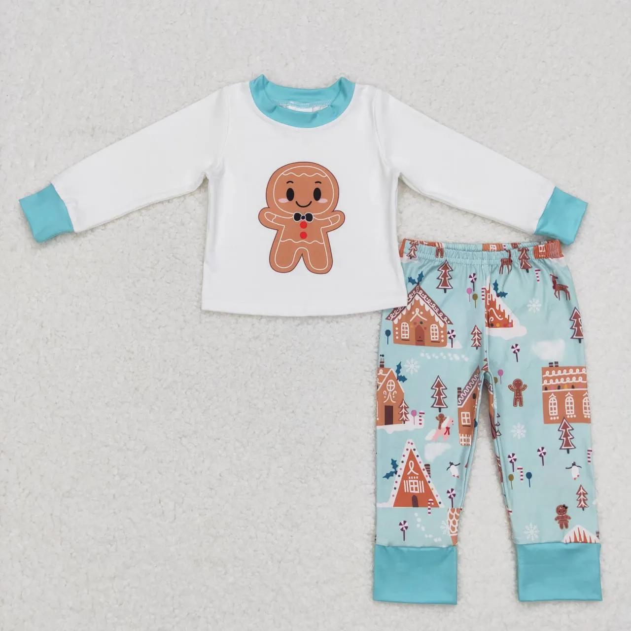 BLP0346 boy Christmas gingerbread Man print pajamas sets