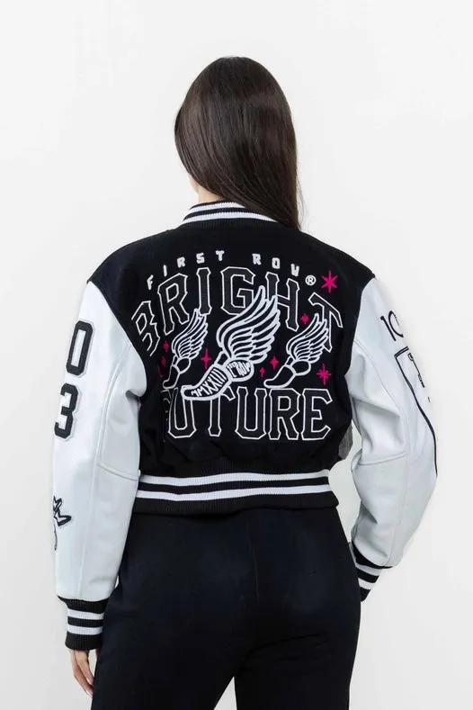 Bright Future Cropped Varsity Jacket