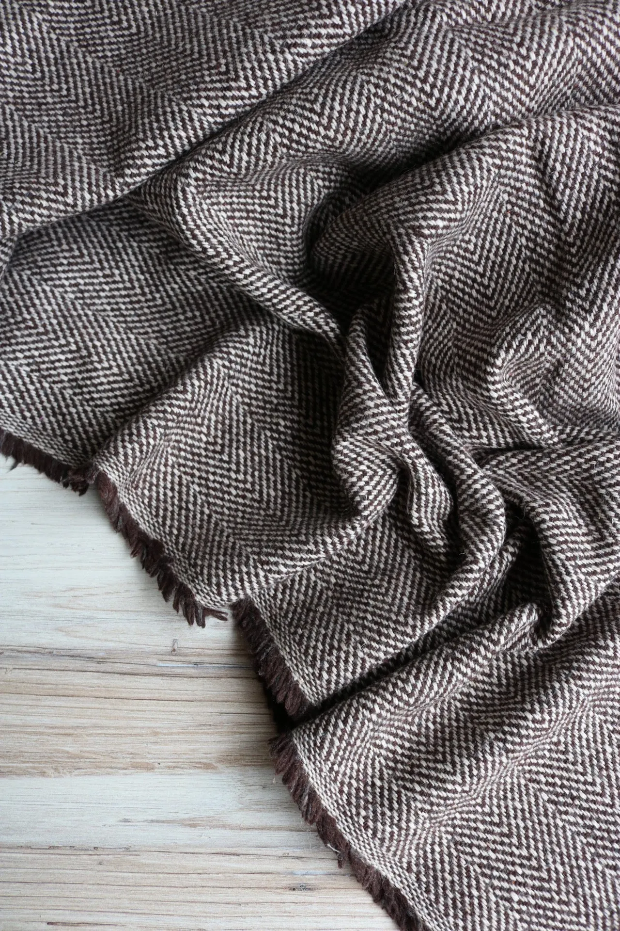 Brown & Ivory Herringbone Wool Coating