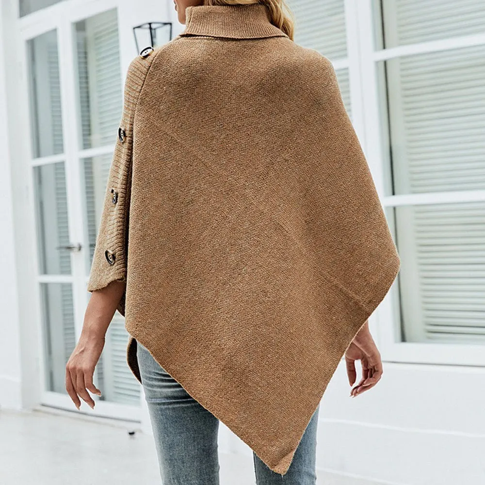 Button-Detail Knit Poncho