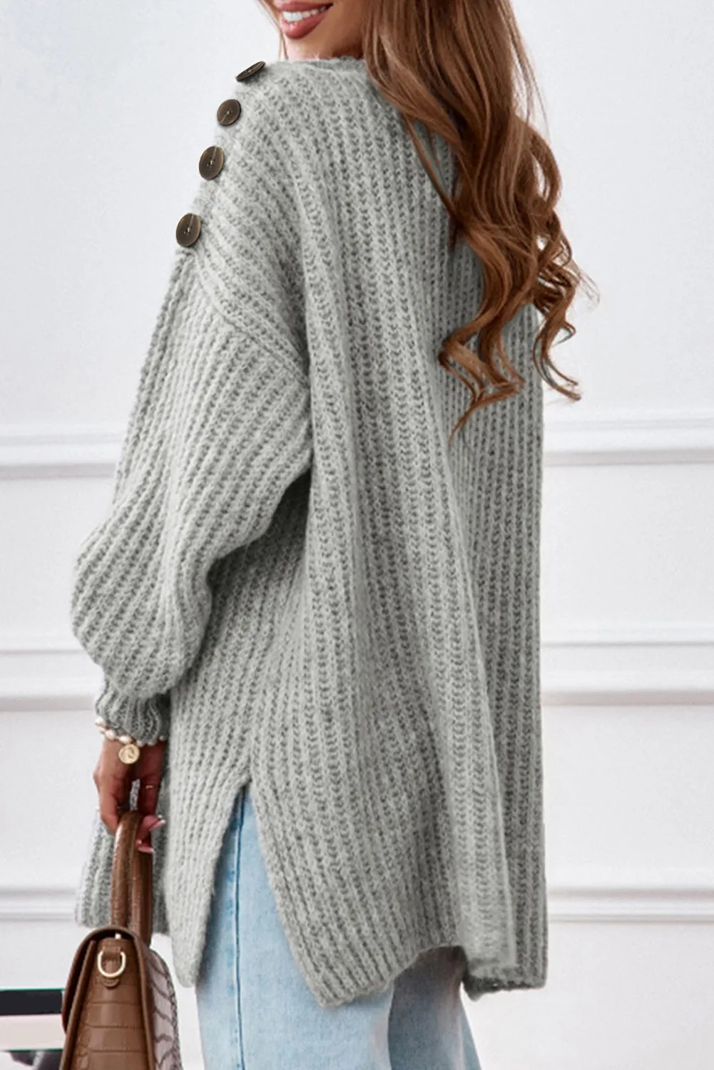 Buttoned Drop Shoulder Oversized Sweater