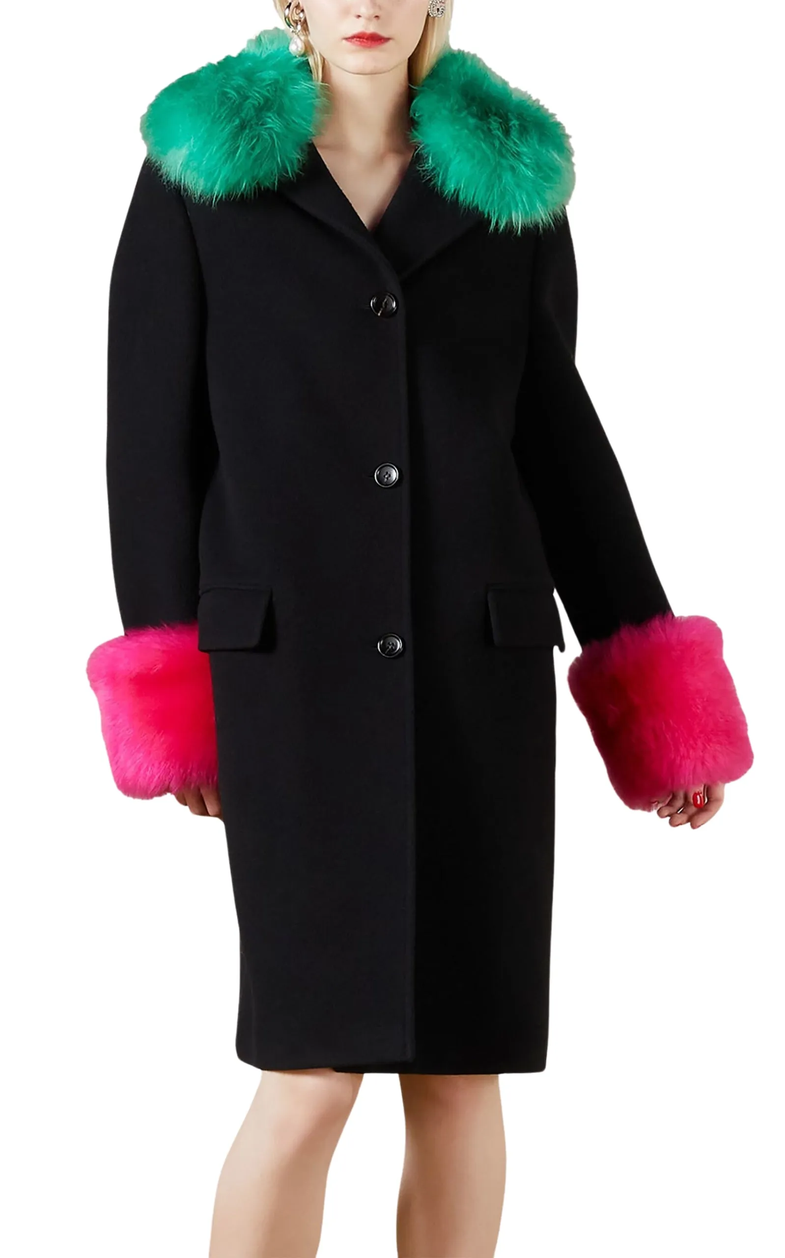 Cashmere Wool Coat with Shearling-collar