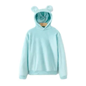 Casual Campus Pullovers Flannel Hoodies Sweatshirts Lovely With Bears Ears Solid Warm Autumn Winter Coat For Women'S