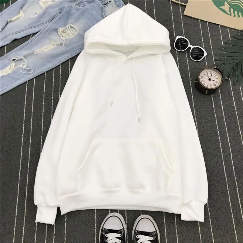 Casual Fleece Hoodies Sweatshirts Long Sleeve Yellow Girl Pullovers Loose Hooded Female Thick For Women