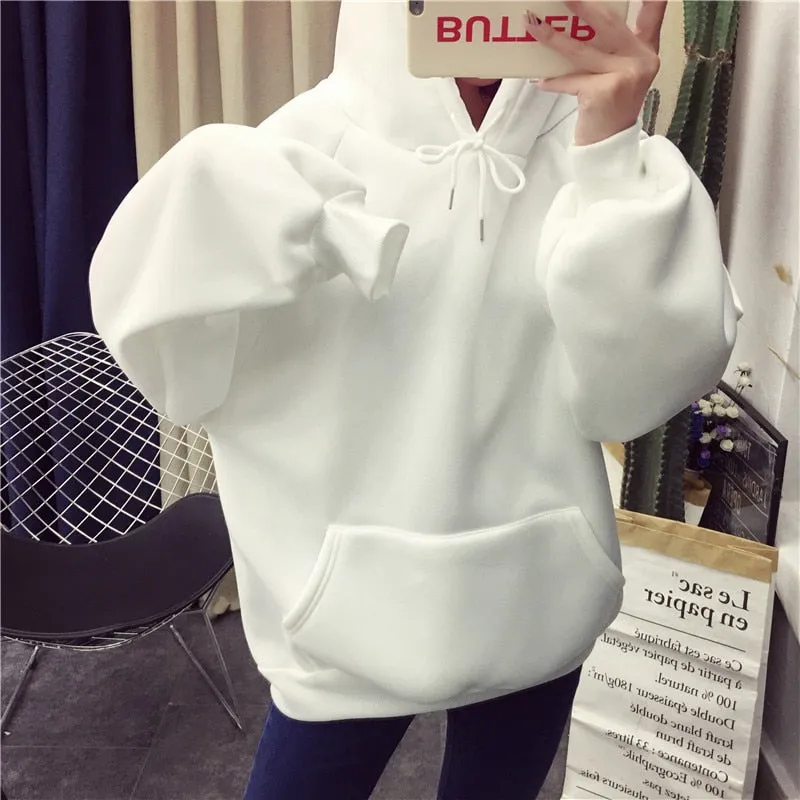 Casual Fleece Hoodies Sweatshirts Long Sleeve Yellow Girl Pullovers Loose Hooded Female Thick For Women