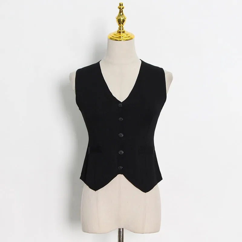 Casual Knitted Women's Vest V Neck Sleeveless Korean Minimalist Straight Plain Vests For Women Spring Clothing