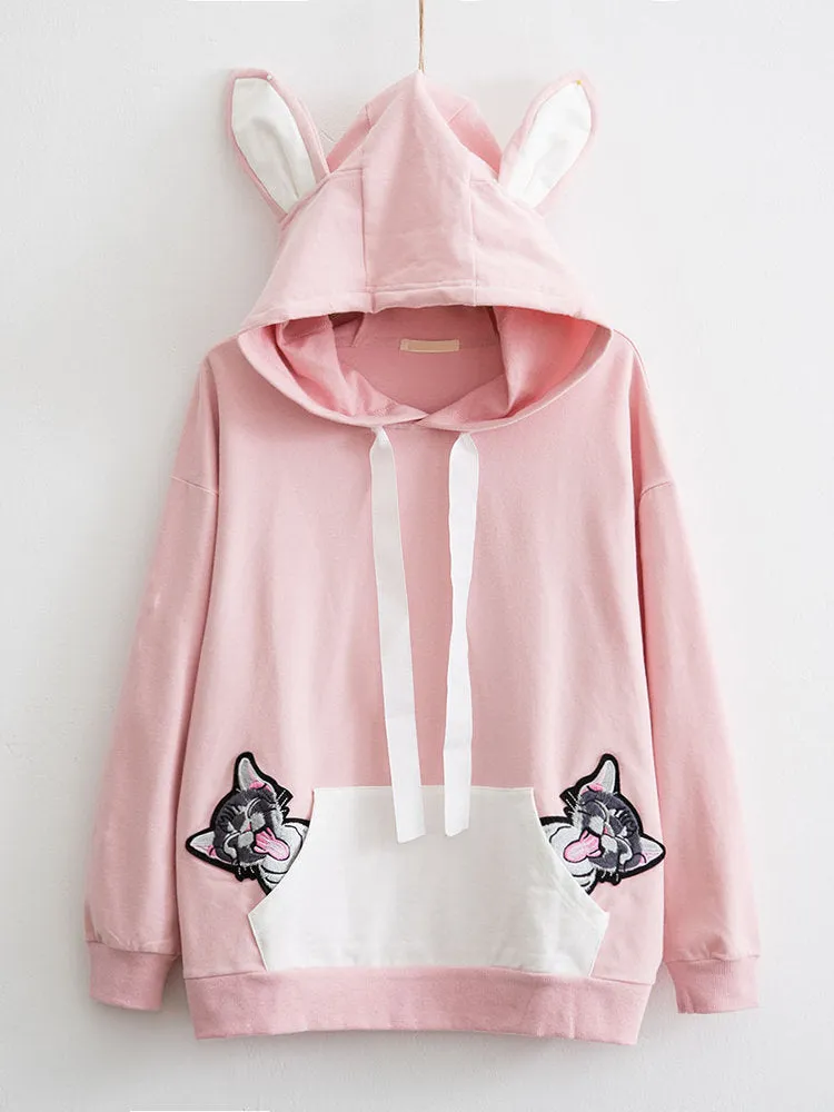 Cat Hooded Pocket Casual Sweatshirts