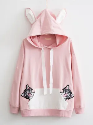 Cat Hooded Pocket Casual Sweatshirts