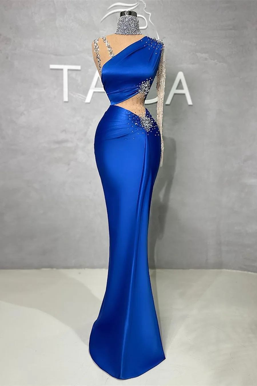 Charming Long Satin Column Mermaid Prom Dress With Beading