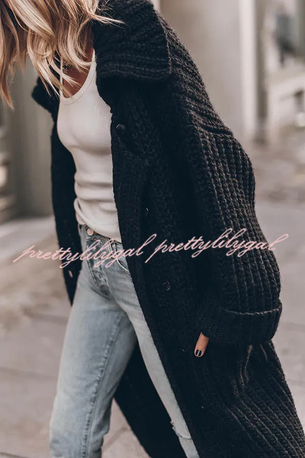 Chunky and Warm Knit Button Pocketed Oversized Midi Cardigan