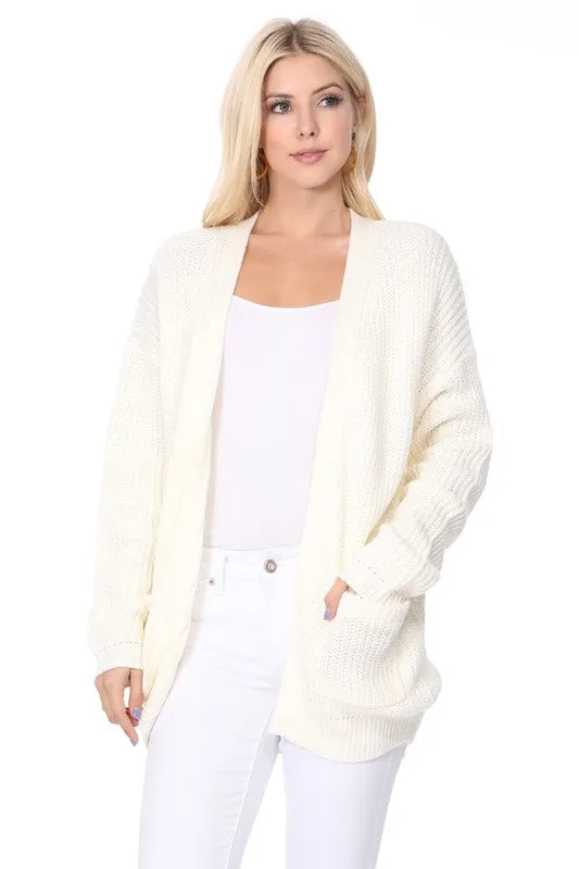 Chunky Waffle Knit Open Front Sweater Cardigan