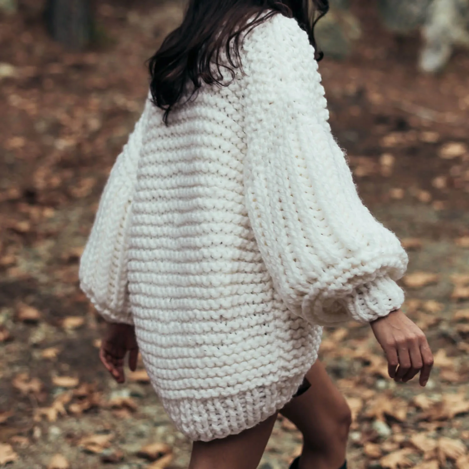 Classic Oversized Puff Sleeve Hand Knit Chunky Yarn Cardigan