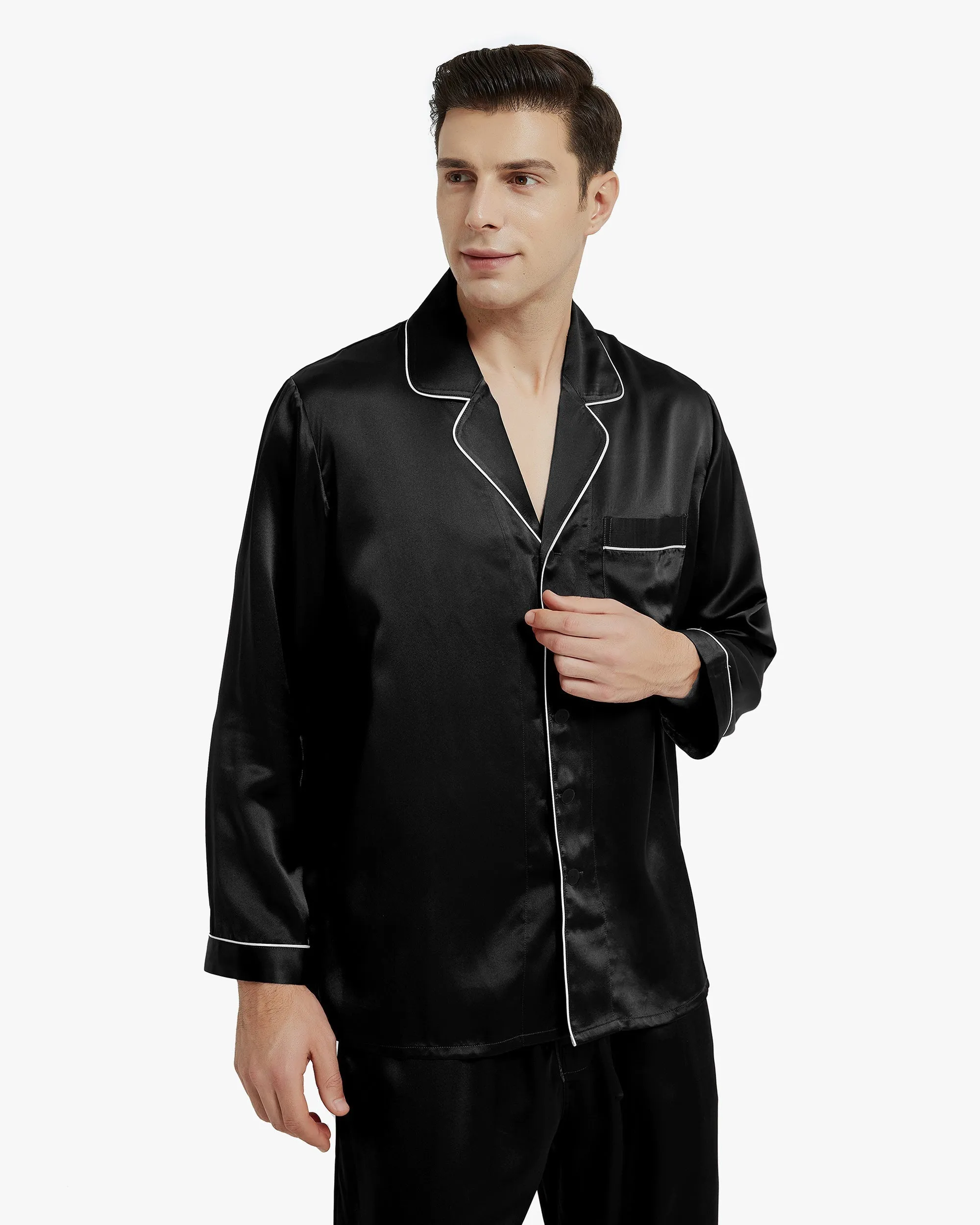 Clearance Piped Silk Pajamas - For Men