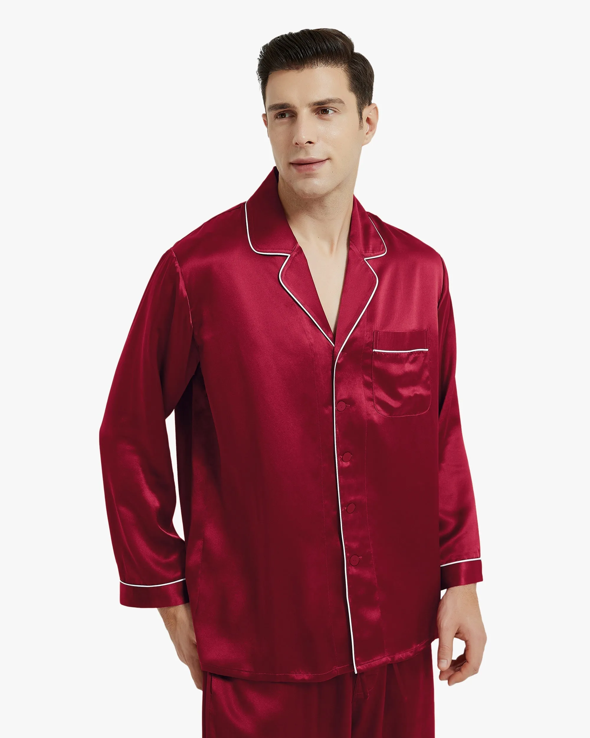 Clearance Piped Silk Pajamas - For Men