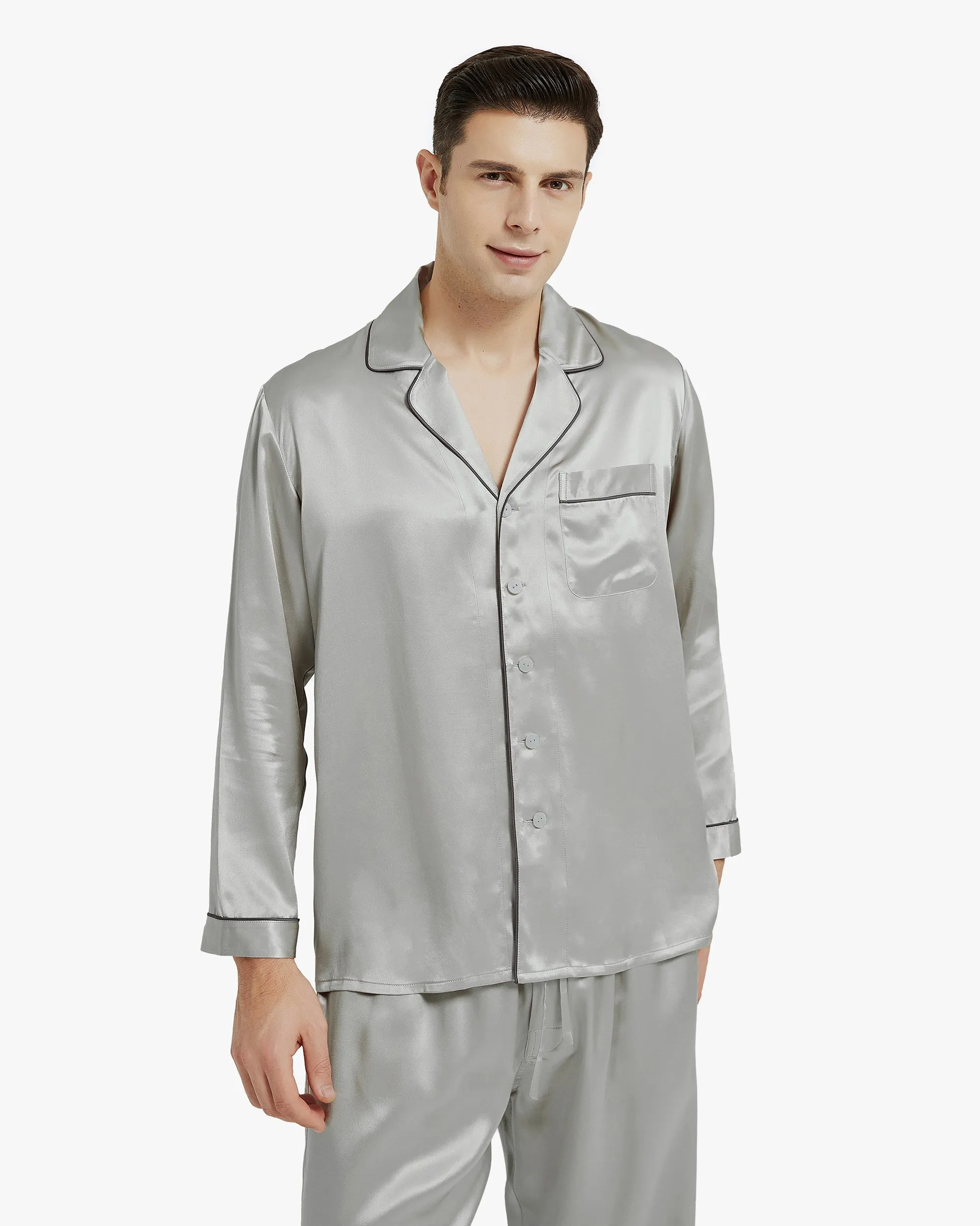 Clearance Piped Silk Pajamas - For Men