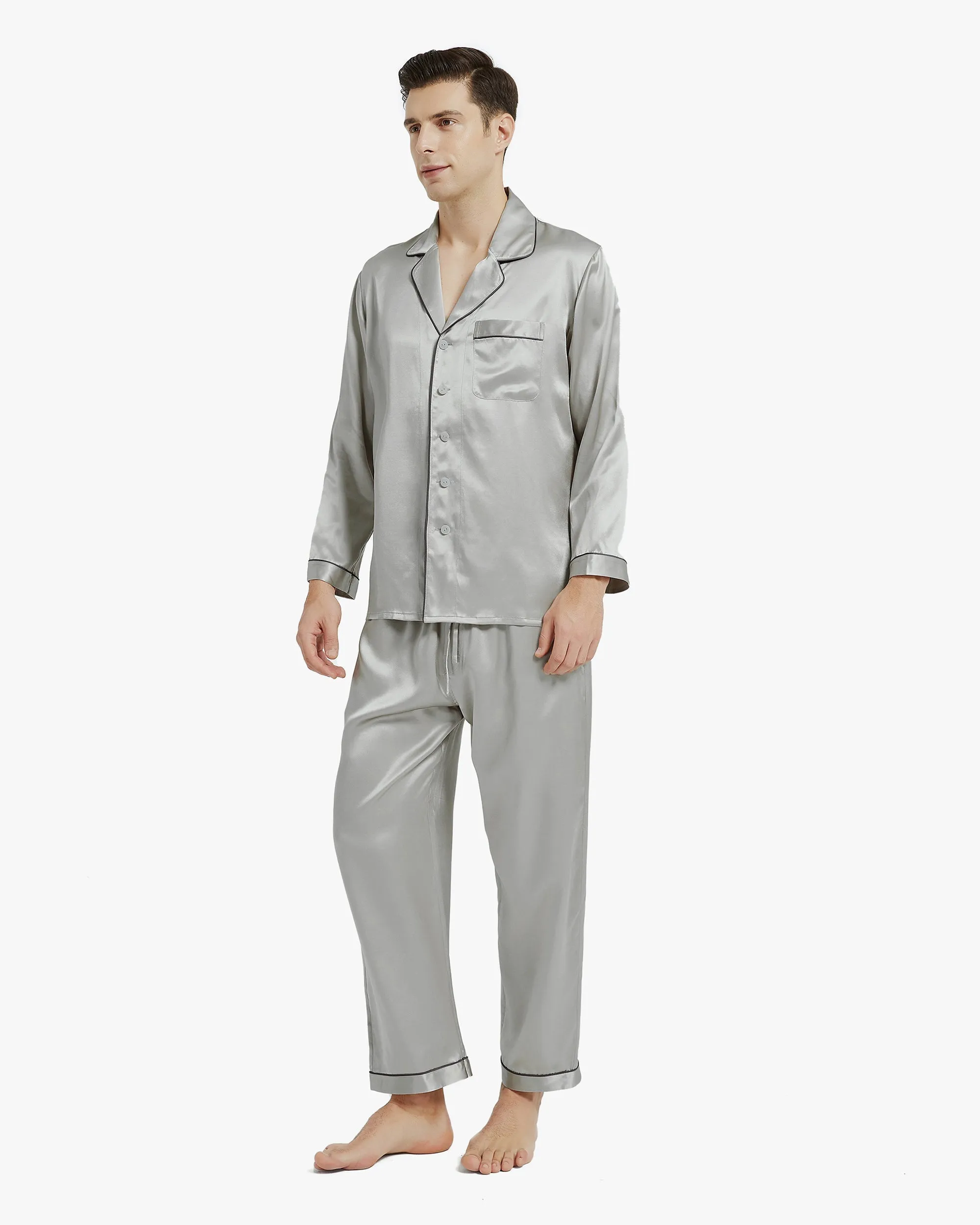 Clearance Piped Silk Pajamas - For Men