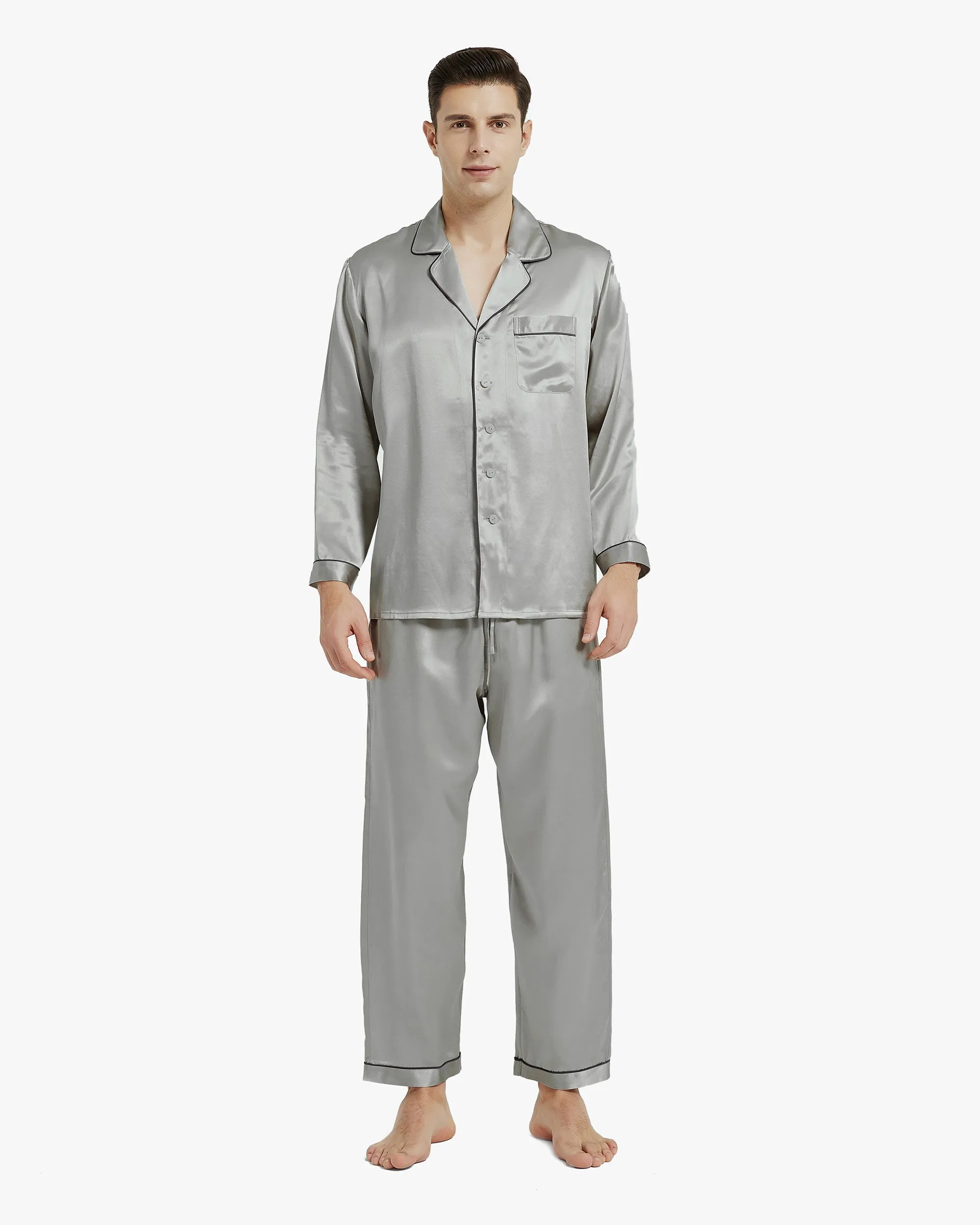 Clearance Piped Silk Pajamas - For Men