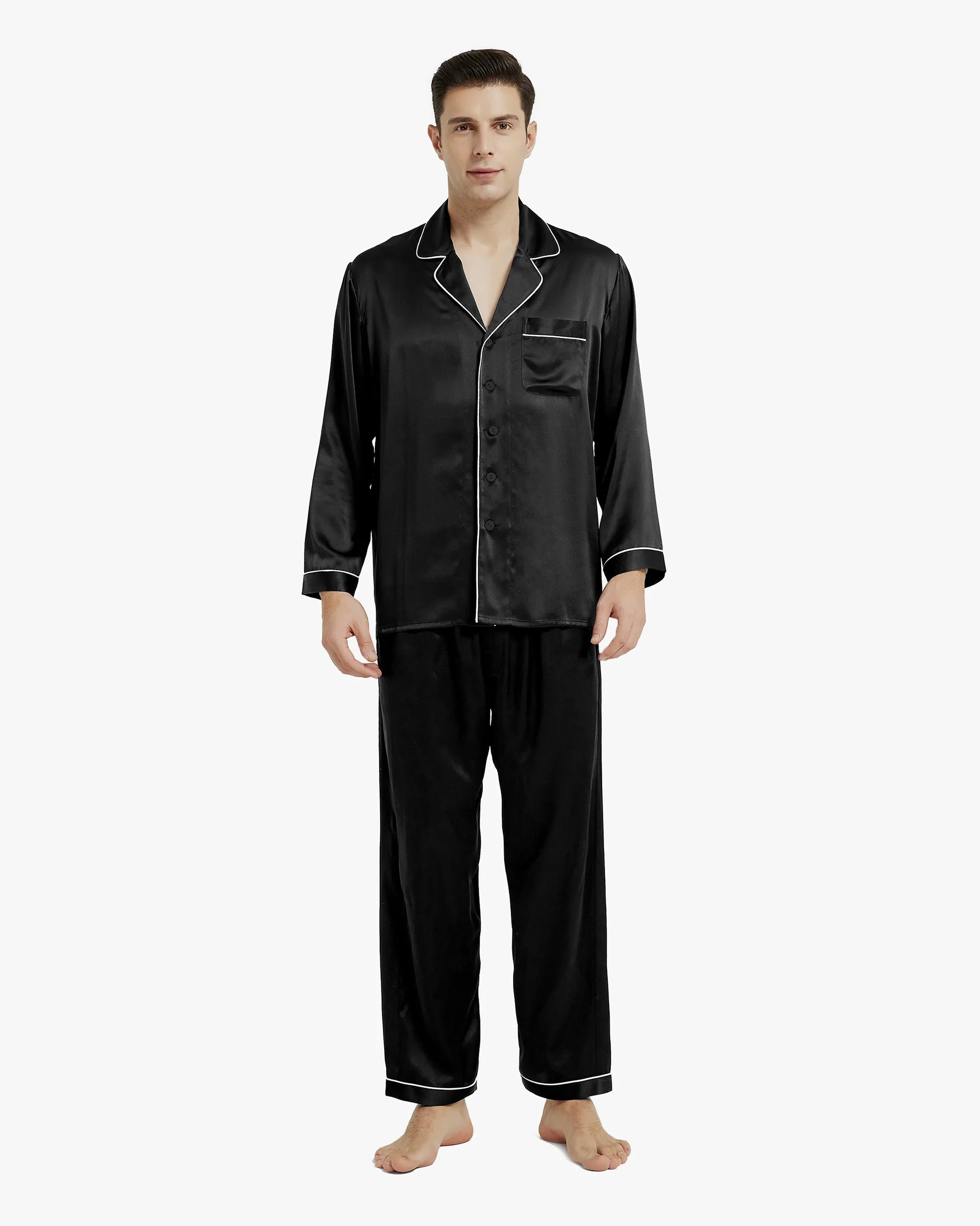 Clearance Piped Silk Pajamas - For Men