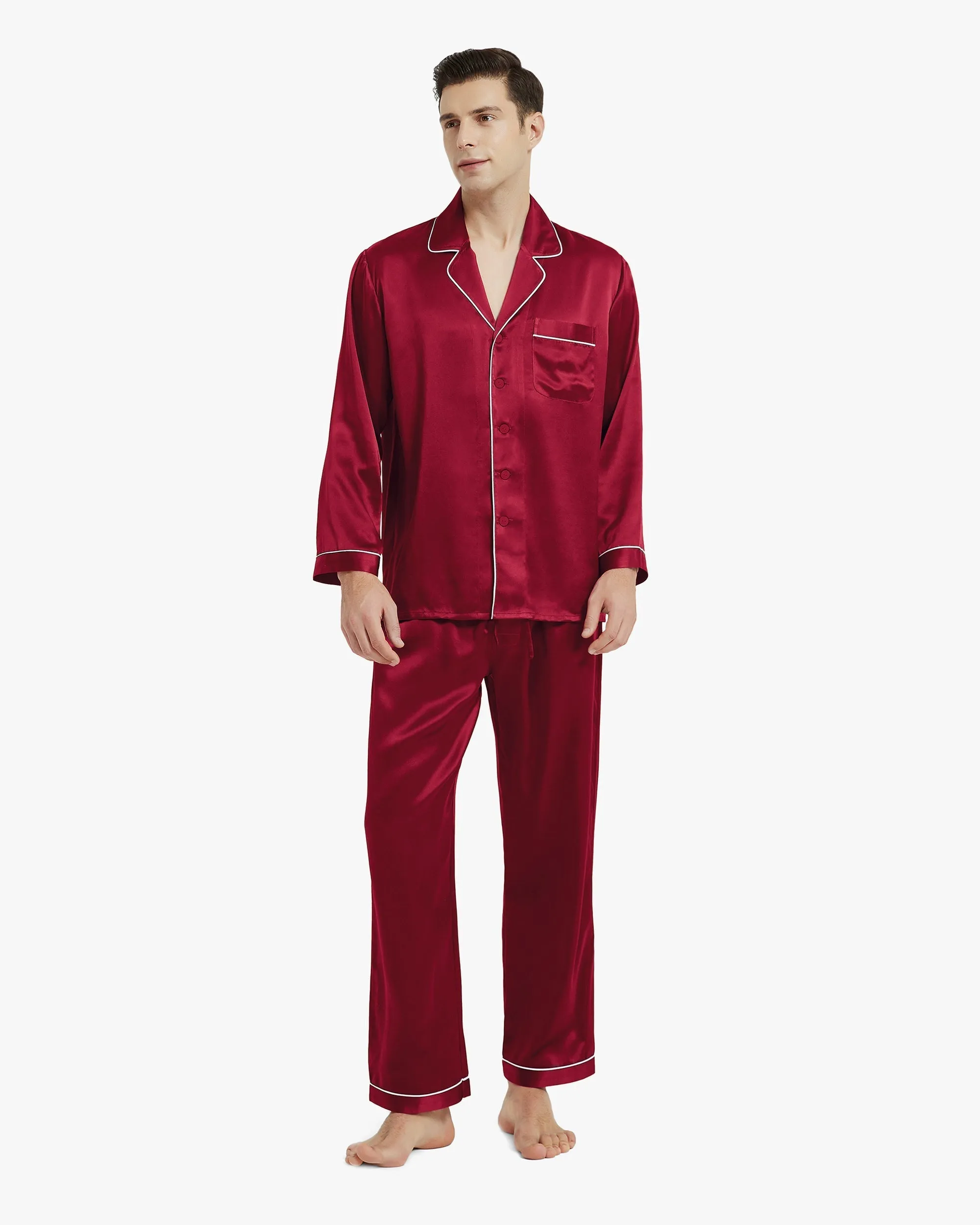 Clearance Piped Silk Pajamas - For Men