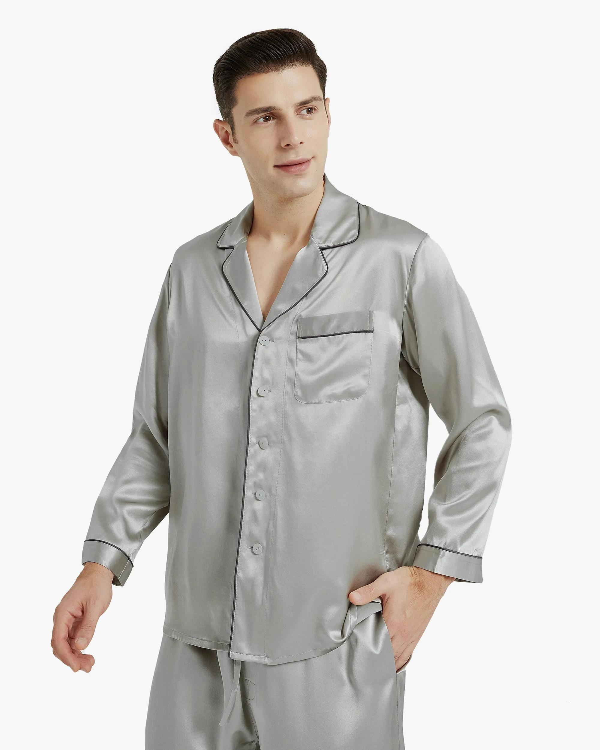 Clearance Piped Silk Pajamas - For Men