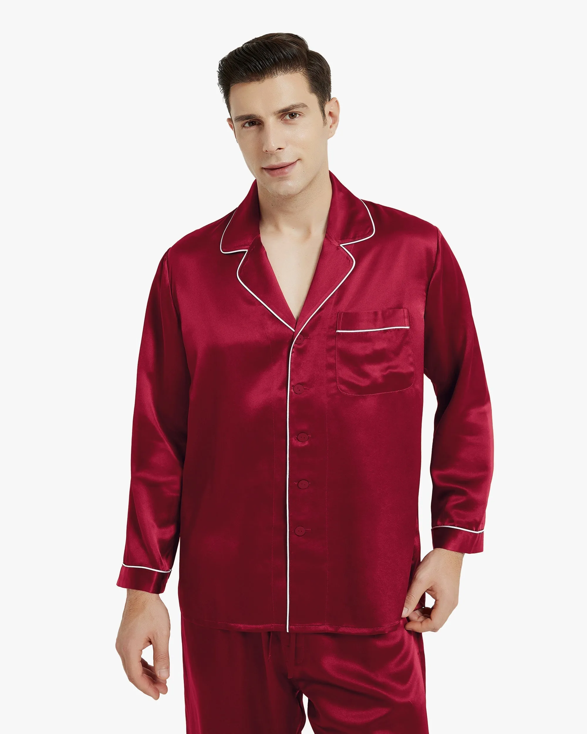 Clearance Piped Silk Pajamas - For Men