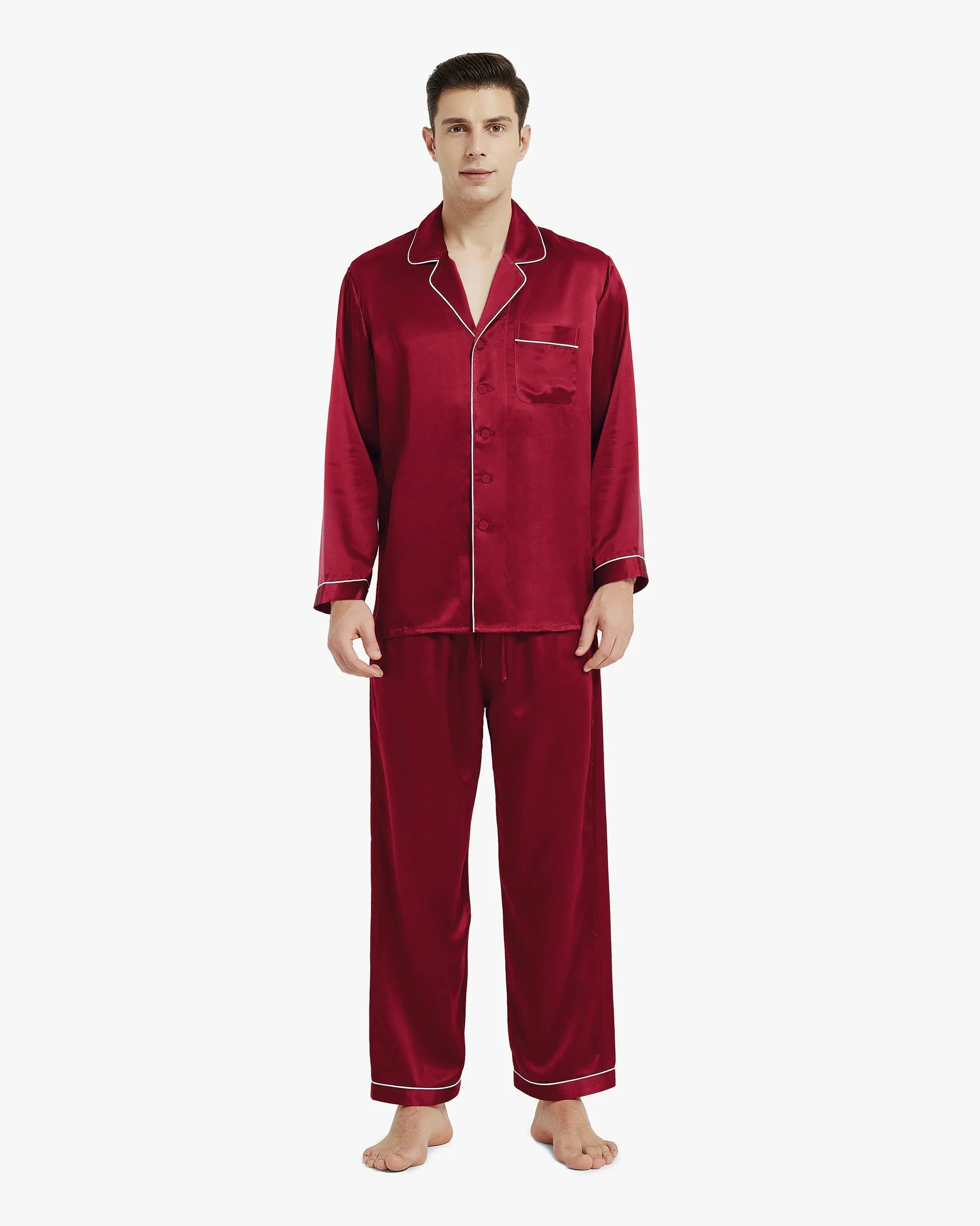 Clearance Piped Silk Pajamas - For Men