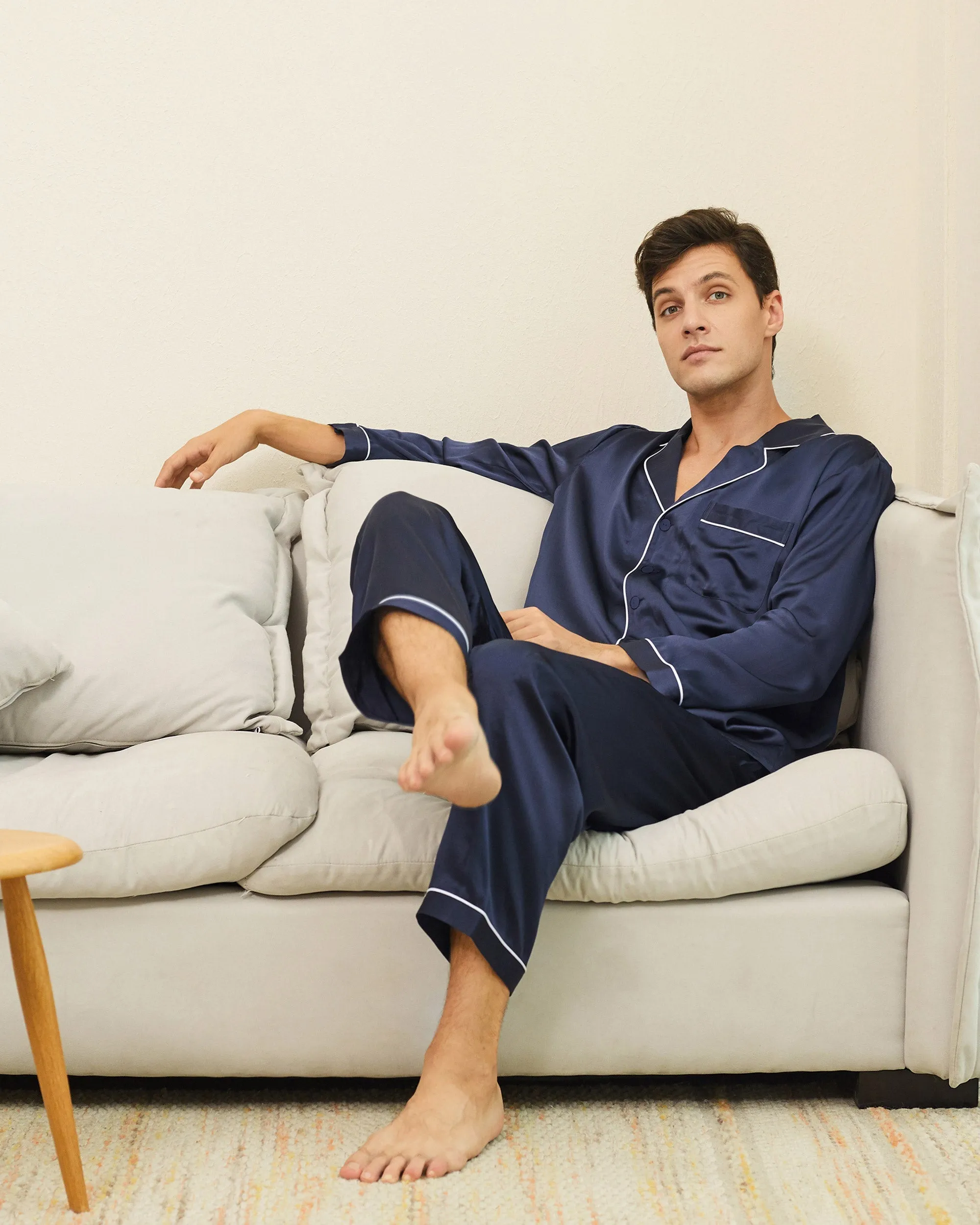 Clearance Piped Silk Pajamas - For Men