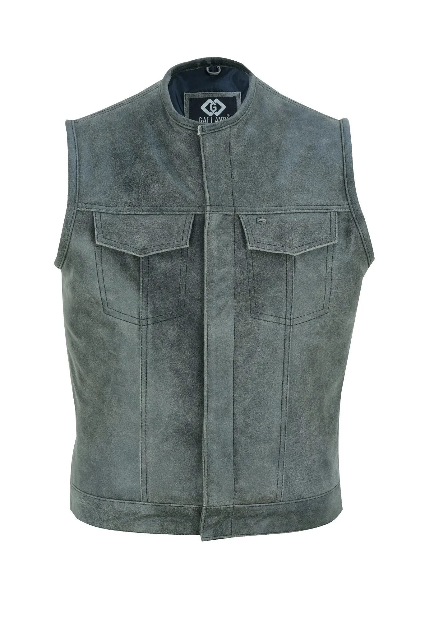 Collarless Sons of Anarchy Cut Off Cowhide Leather Vest Biker Motorcycle