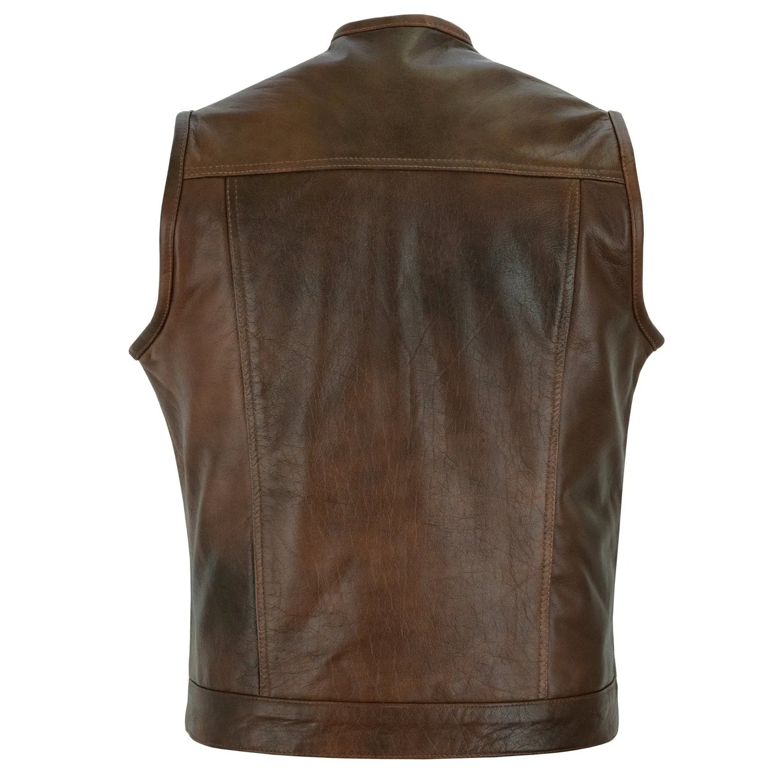 Collarless Sons of Anarchy Cut Off Cowhide Leather Vest Biker Motorcycle