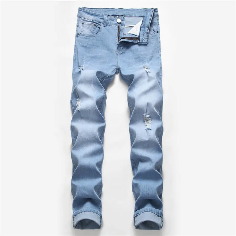 Comfy Men's Ripped Jeans Casual Mid Waisted Urban Jeans Pants