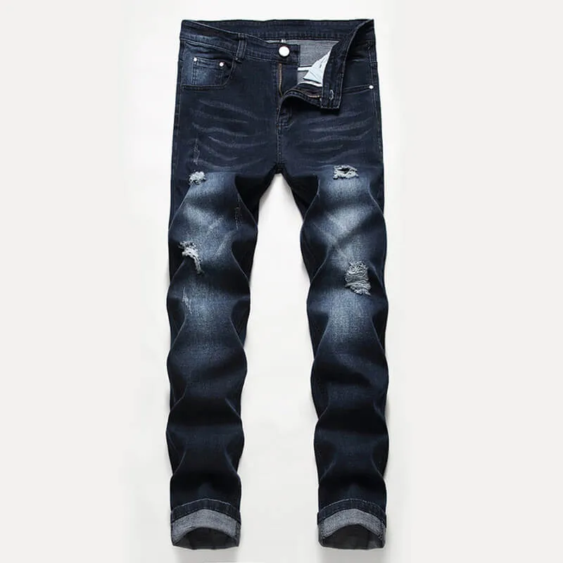 Comfy Men's Ripped Jeans Casual Mid Waisted Urban Jeans Pants