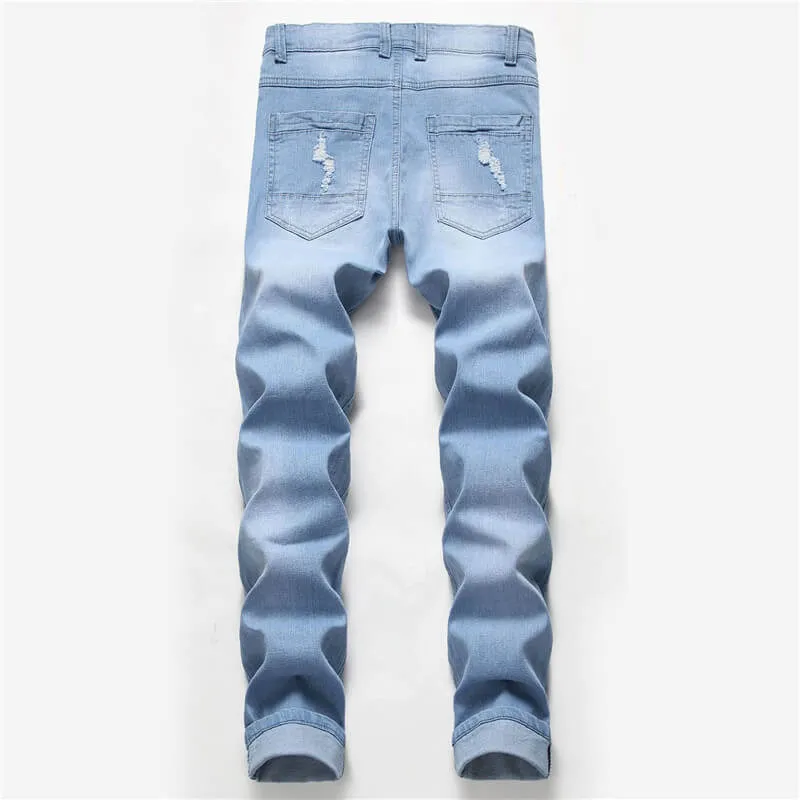 Comfy Men's Ripped Jeans Casual Mid Waisted Urban Jeans Pants