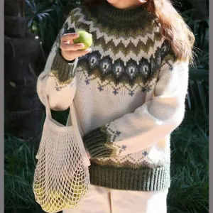 Cozy Fair Isle Knit Sweater with Geometric Accents