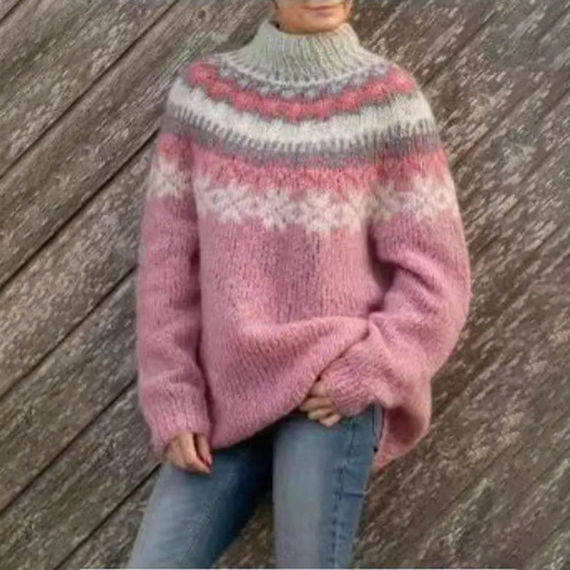 Cozy Fair Isle Knit Sweater with Geometric Accents