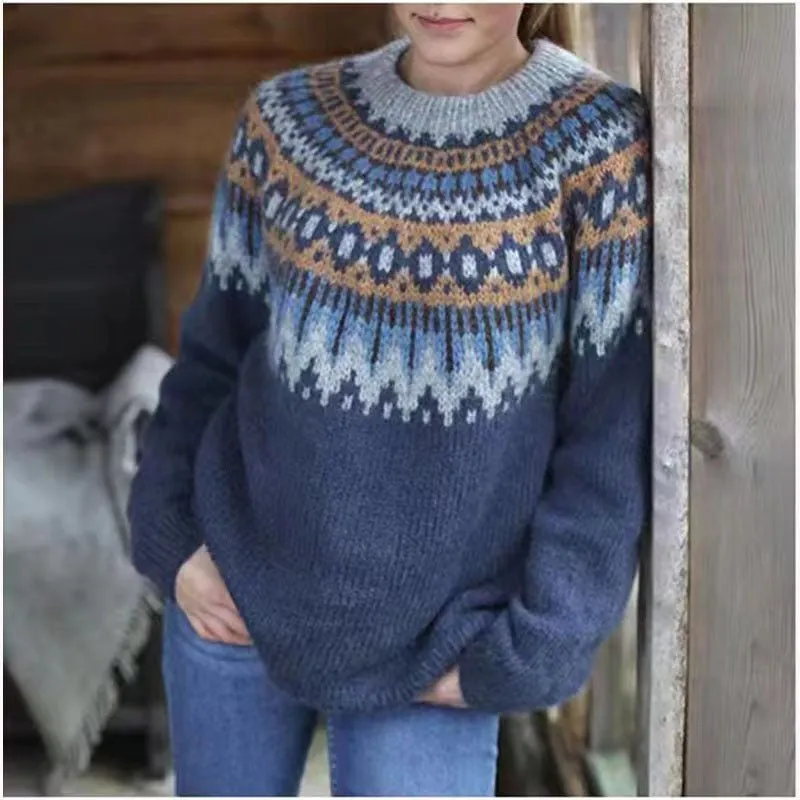 Cozy Fair Isle Knit Sweater with Geometric Accents