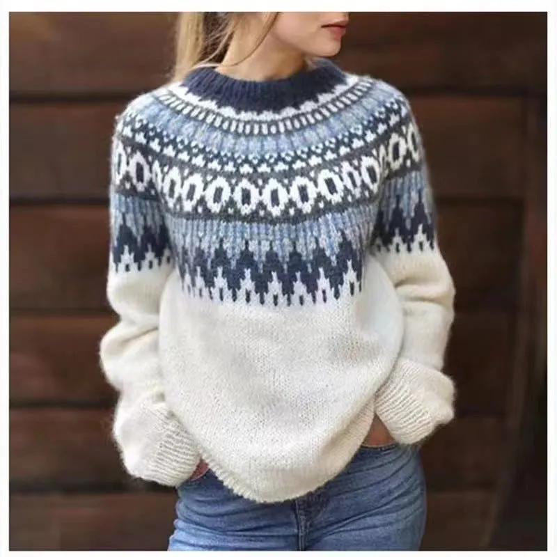 Cozy Fair Isle Knit Sweater with Geometric Accents