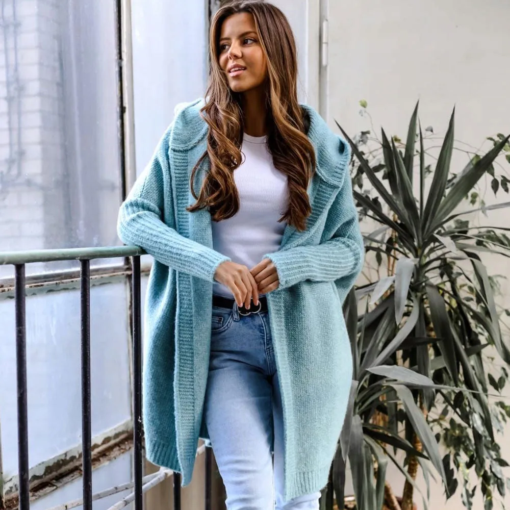 Cozy Oversized Dolman Sleeve Open Front Hooded Cocoon Cardigan