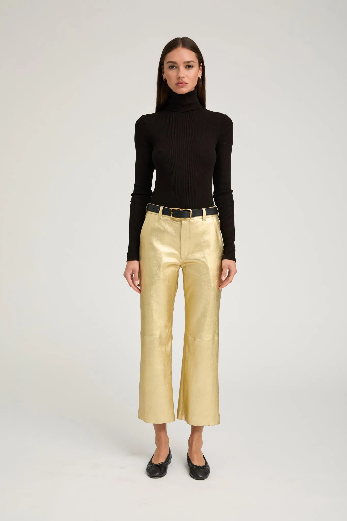 Cropped Baggy Trousers Gold Metallic