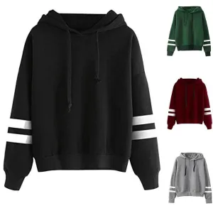 Drawstring Hooded Striped Sweatshirt