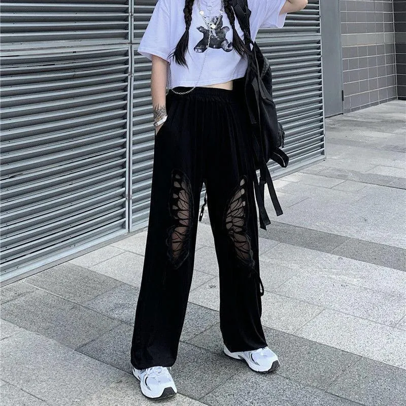 Elasticated Waist Butterfly Cut-Out Pants